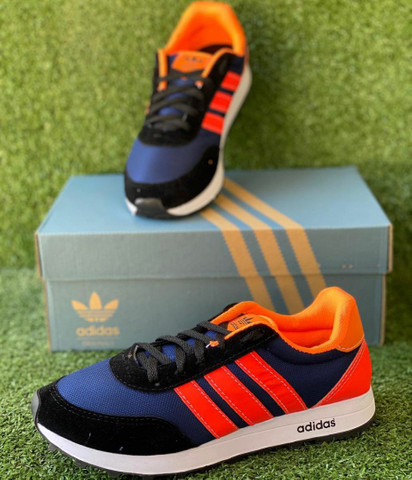 tenis adidas masculino azul e laranja