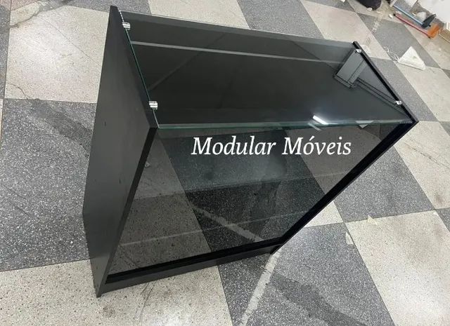 Balcão Vitrine com Vidro Superior e Portas - Preto - Foto 3