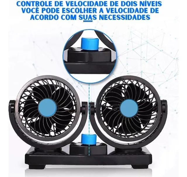 Ventilador Automotivo Duplo 12v Ajustável Carro Van Caminhão  Loja Coimbra Computadores - Foto 2