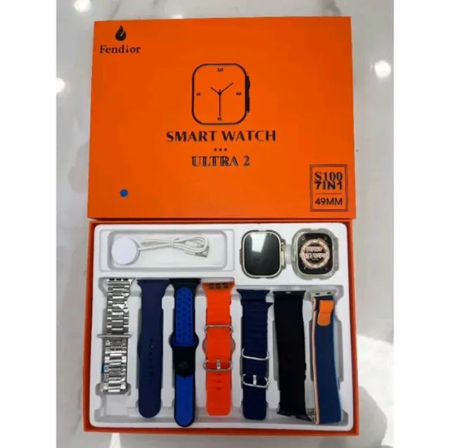 Relógio smartwatch S100 ultra 2 com 7 pulseiras 1 Case  - Foto 3