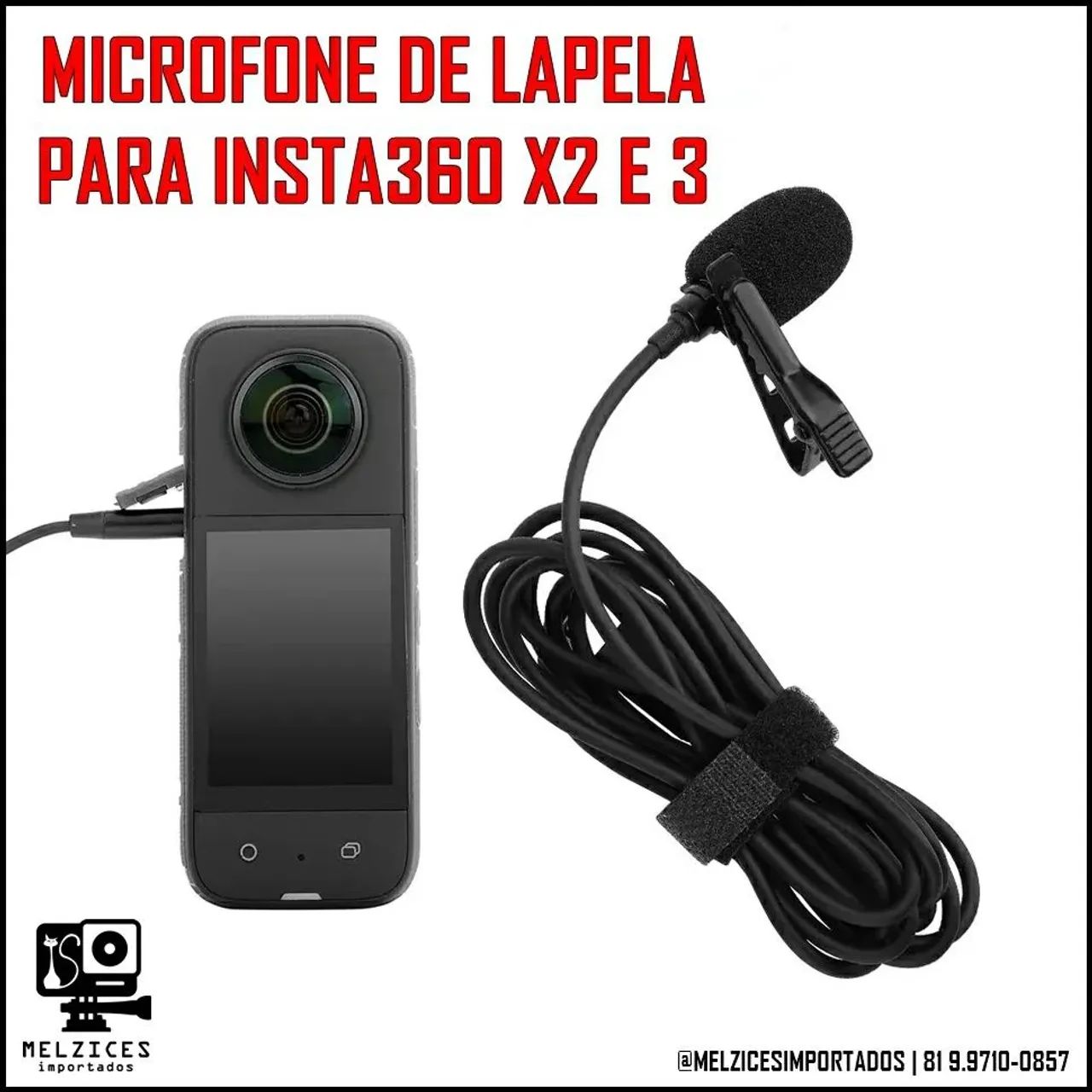 MICROFONE DE LAPELA PARA INSTA360 X2 E X3