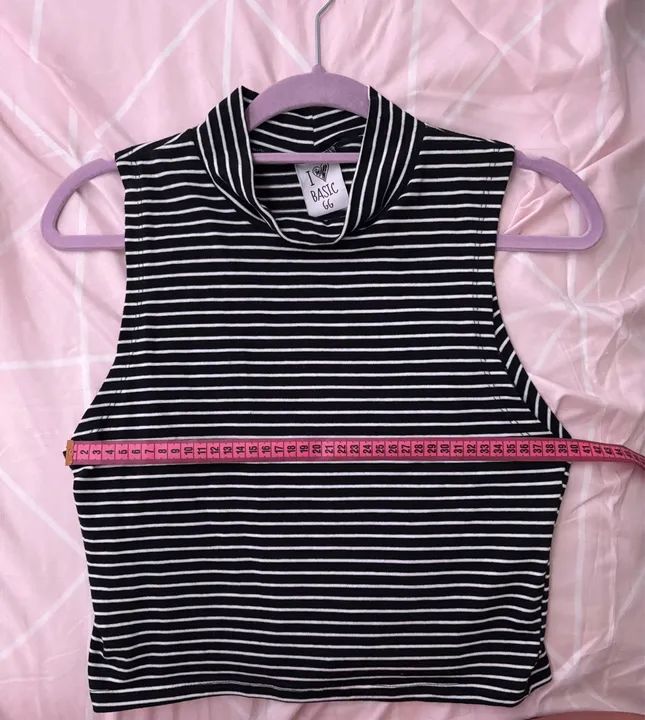Blusa de Algodão Listrada Preta e Branca - Foto 5