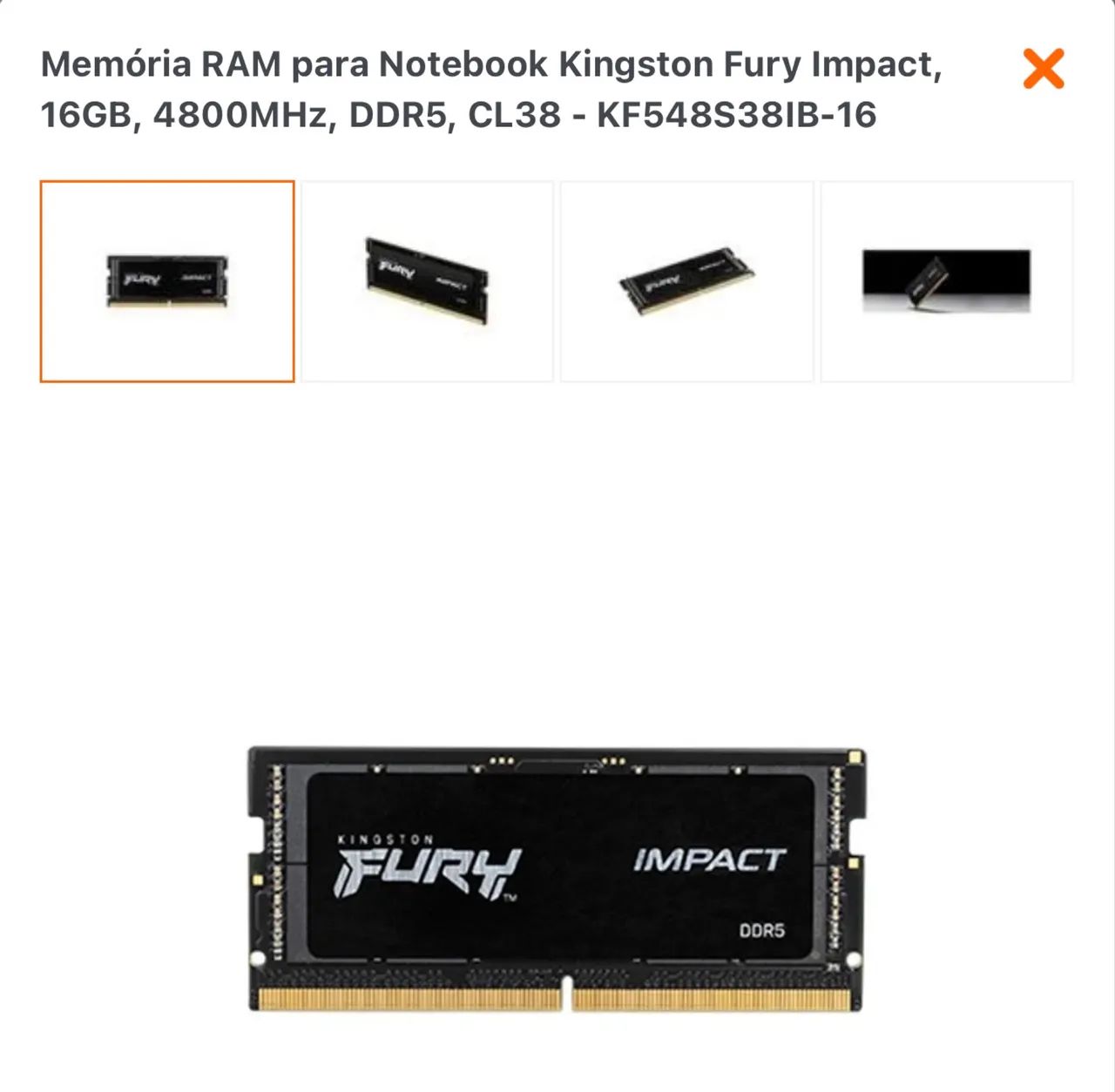 Kingston Fury Impact DDR5 16GB 4800MHz RAM Memory for Laptop, CL38 - KF548S38IB-1664319033693826120