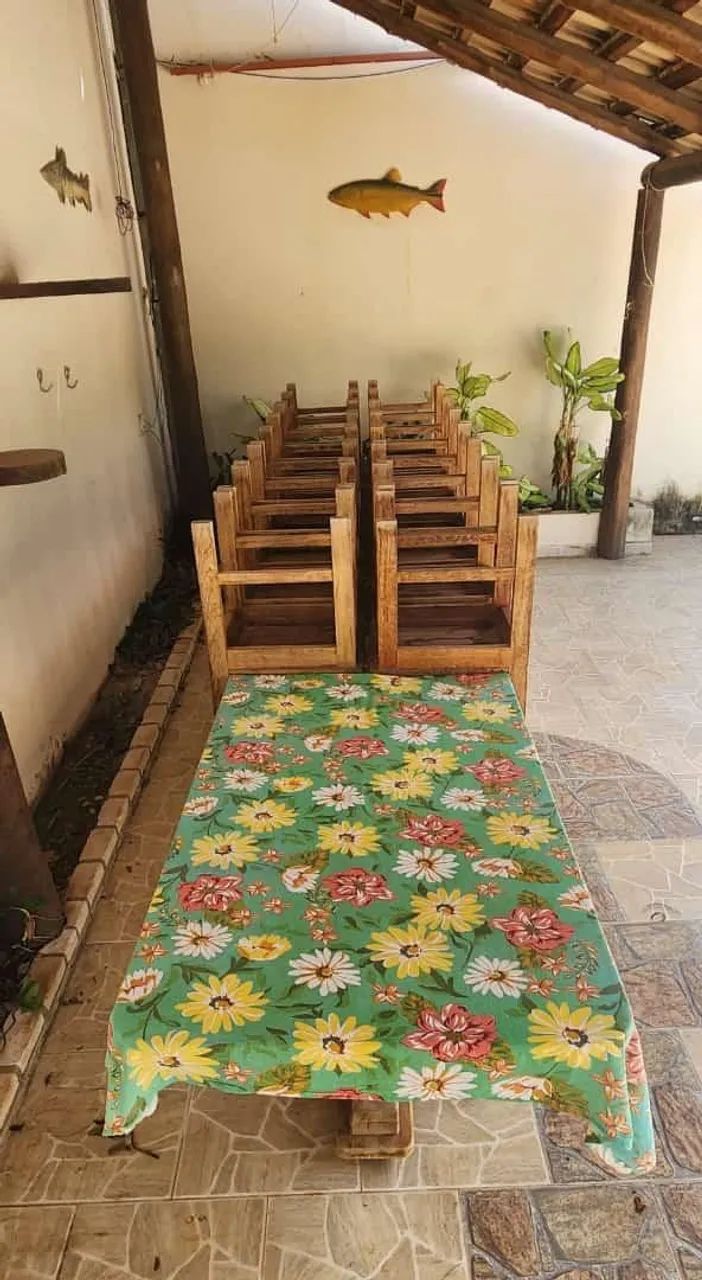 Mesa e cadeiras de madeira angelin pedra - Foto 3