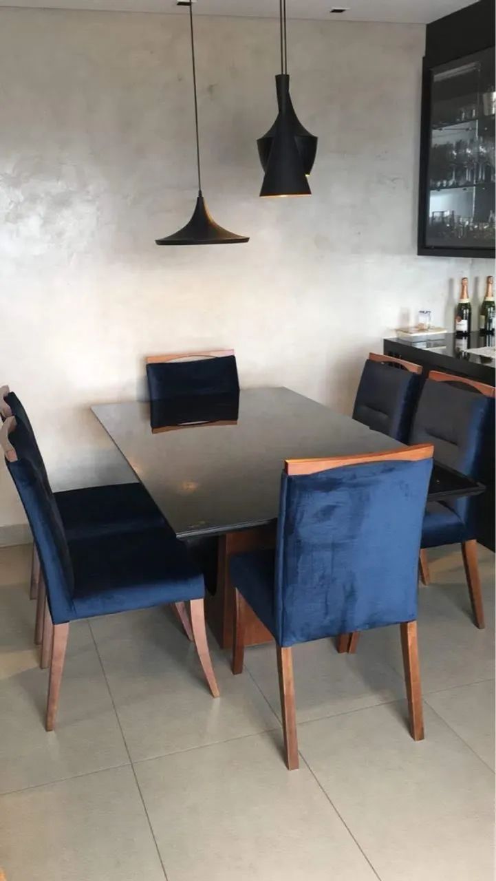 Mesa de Jantar Moderna em Vidro com 6 Cadeiras