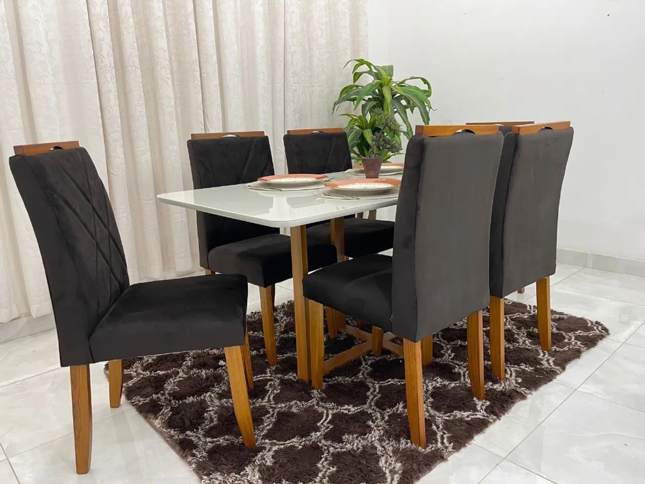 Mesa de Jantar 1.60×0.80 Com 6 Cadeiras Jade l644