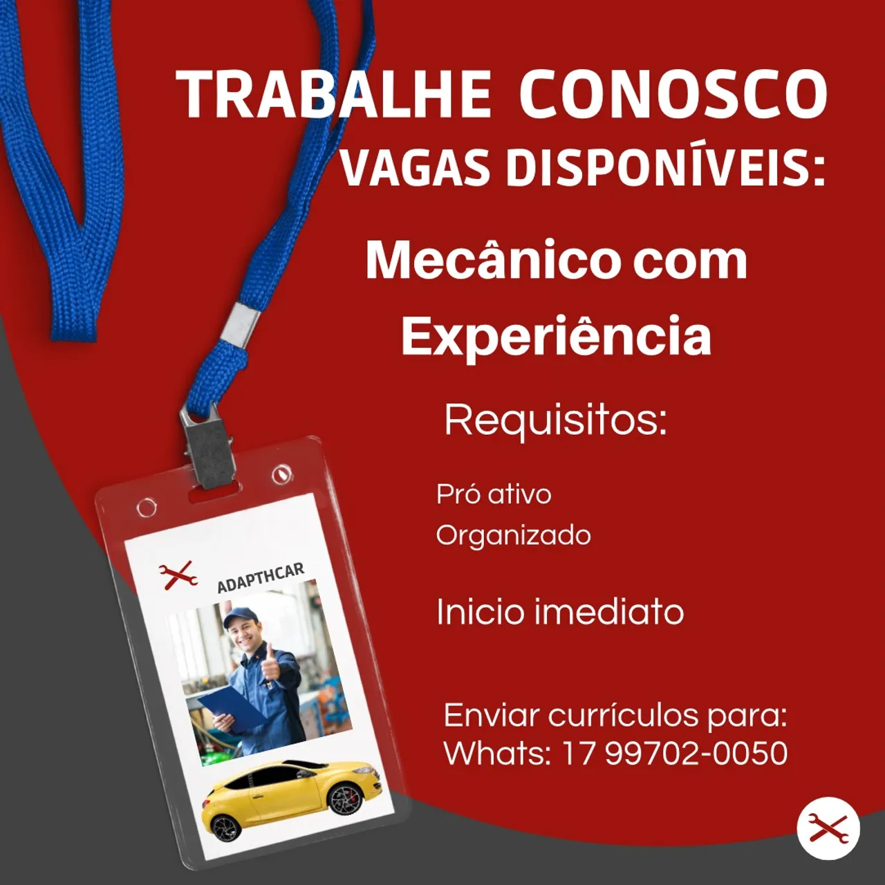 Vaga de mecânico com experiência em suspensão