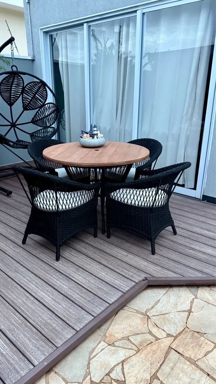 Mesa jantar poltronas madeira corda nautica  - Foto 2