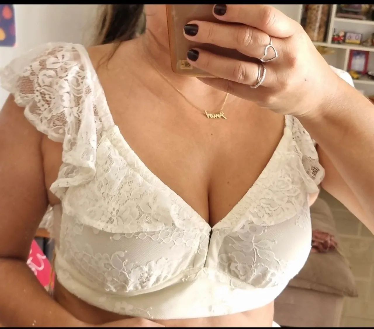 Top em renda offwhite M novo