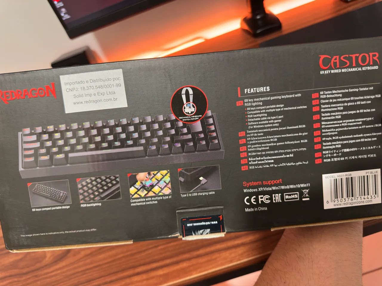Teclado mecânico redragon castor k63164318187134723122