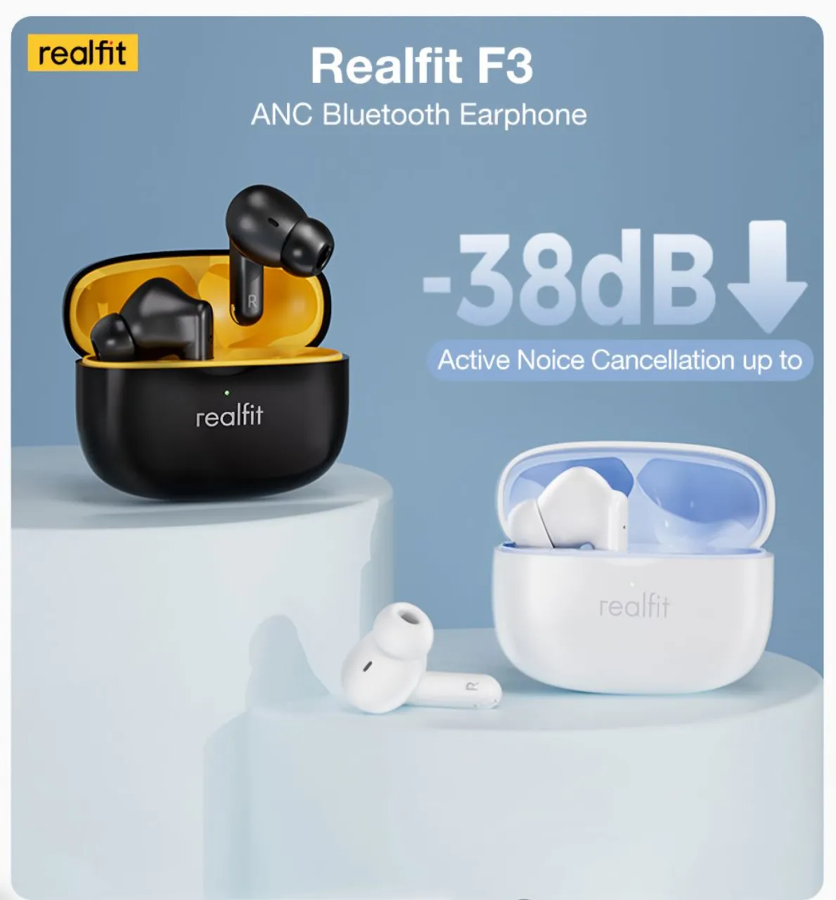 Fone de Ouvido Realfit F3 - ANC Bluetooth - Novo