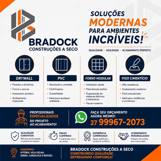 INSTALAÇÃO DE DRYWALL, FORRO PVC, FORRO MODULAR E PISO CIMENTÍCIO