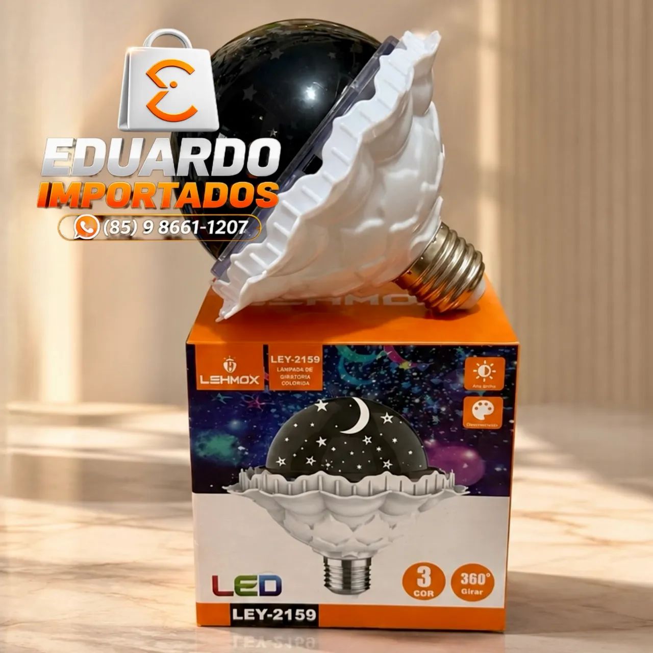 Lâmpada Colorida Giratória com Enfeites (Lua & Estrelas) Céu noturno
