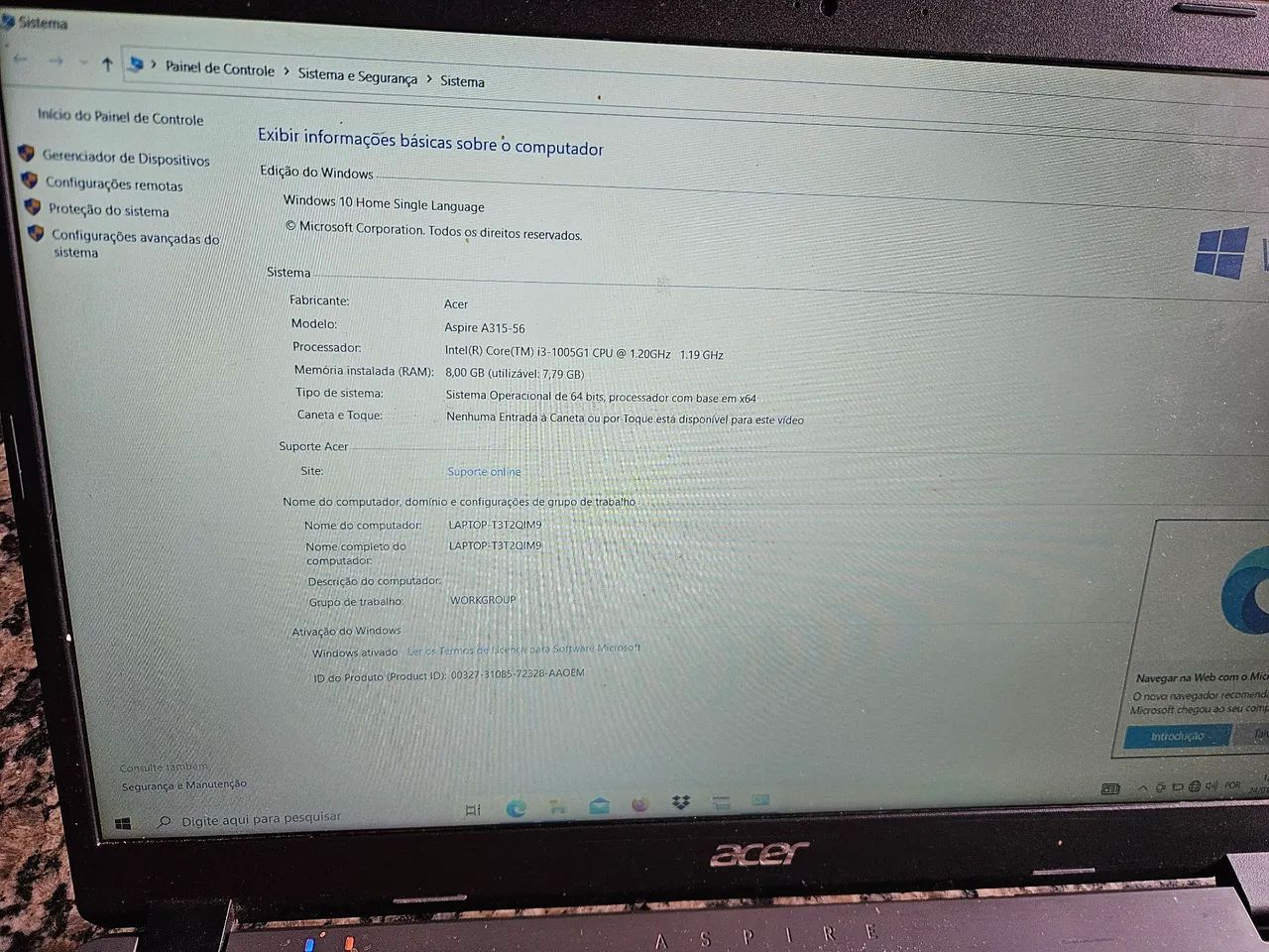 Notebook Acer A315-56 - i3 10th - SSD 1TB - 8GB Ram - Envio via Olx Pay  - Foto 4