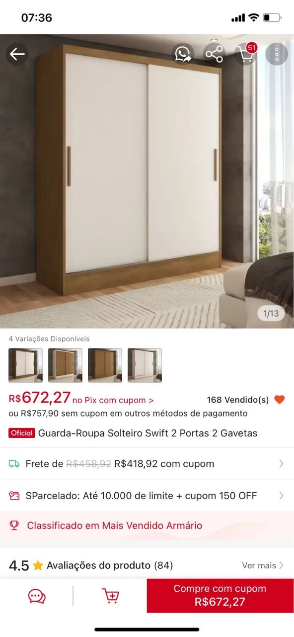 Guarda roupas 2 portas