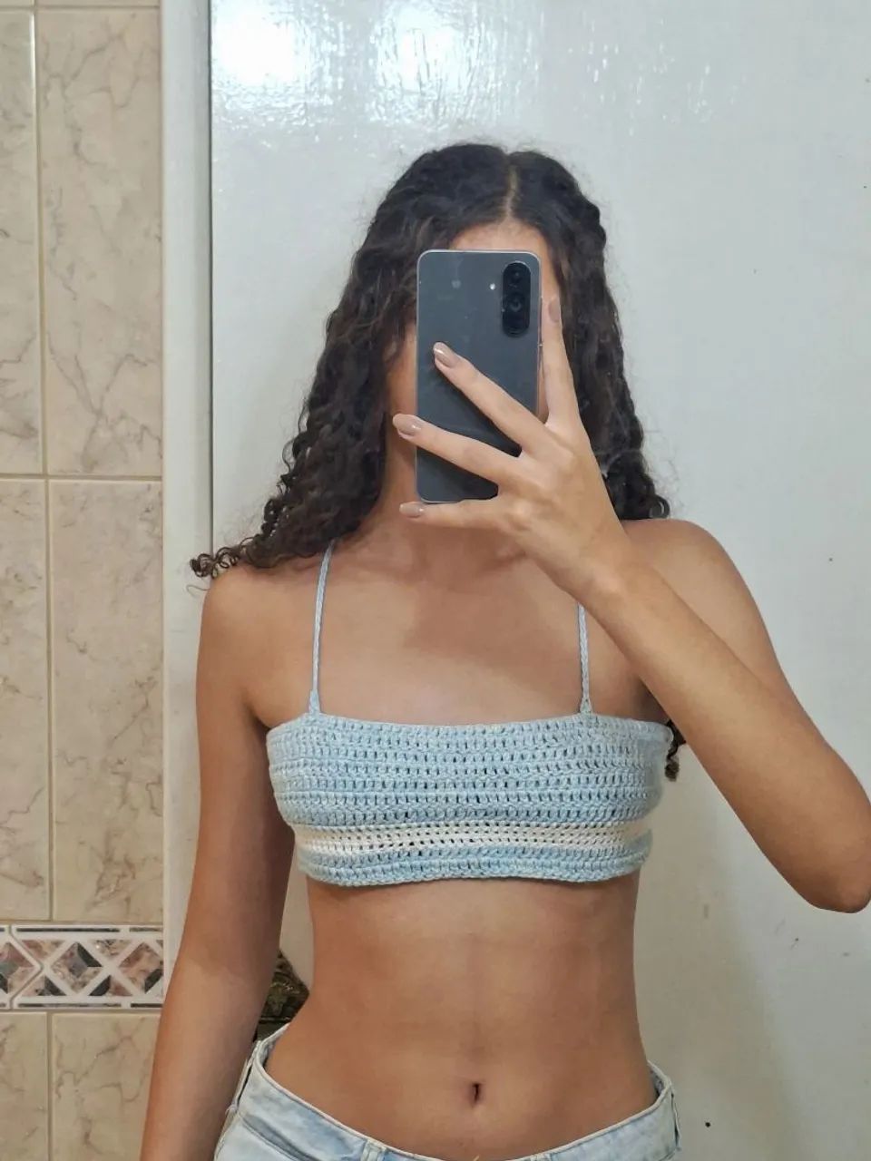 Cropped azul de croche  - Foto 3