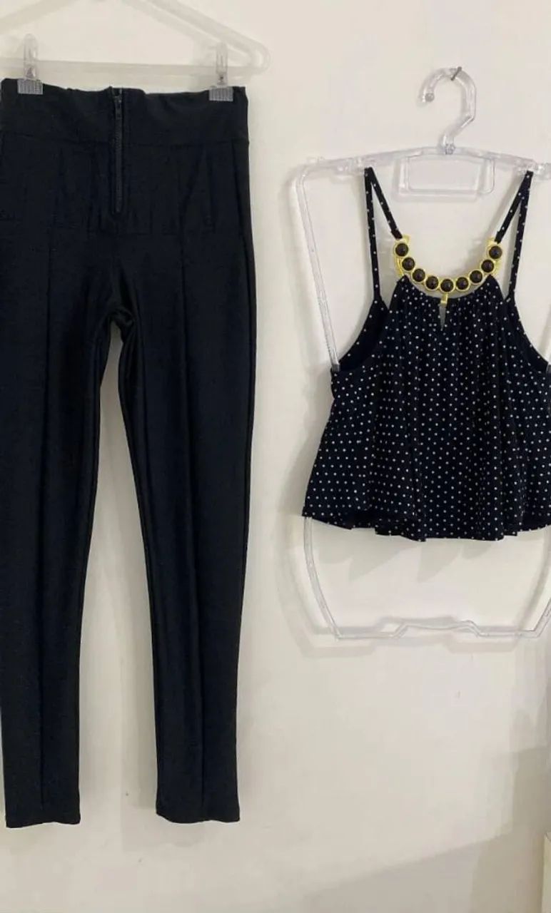 Calça skinny modeladora e cropped l Poá tam P - Foto 2