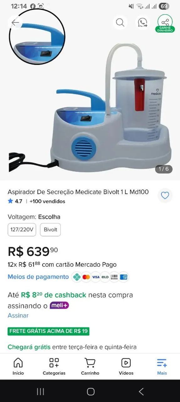 Aspirador de secreção Medicate Bivolt 1L MD100 - Foto 4