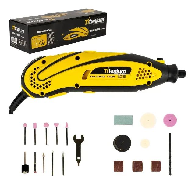 KIT MICRO RETIFICA FERRAMENTA ROTATIVA 130W COM 40 ACESSÓRIOS - Titanium Platina 2