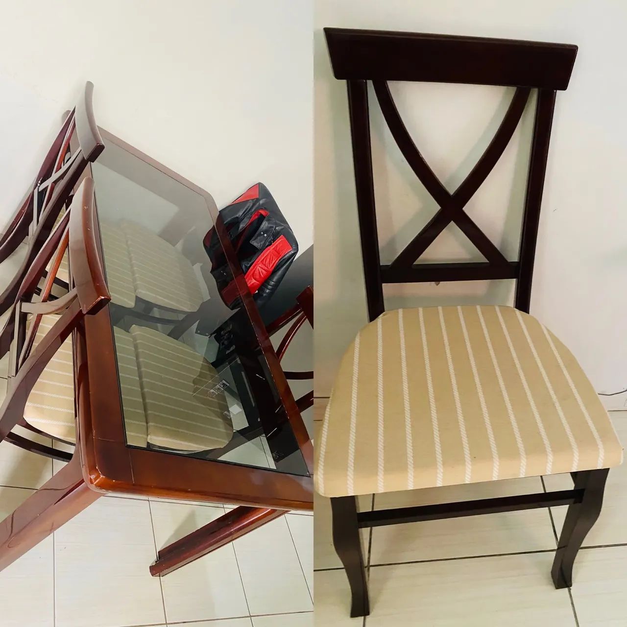 Mesa de vidro com 6 cadeiras muito conservada