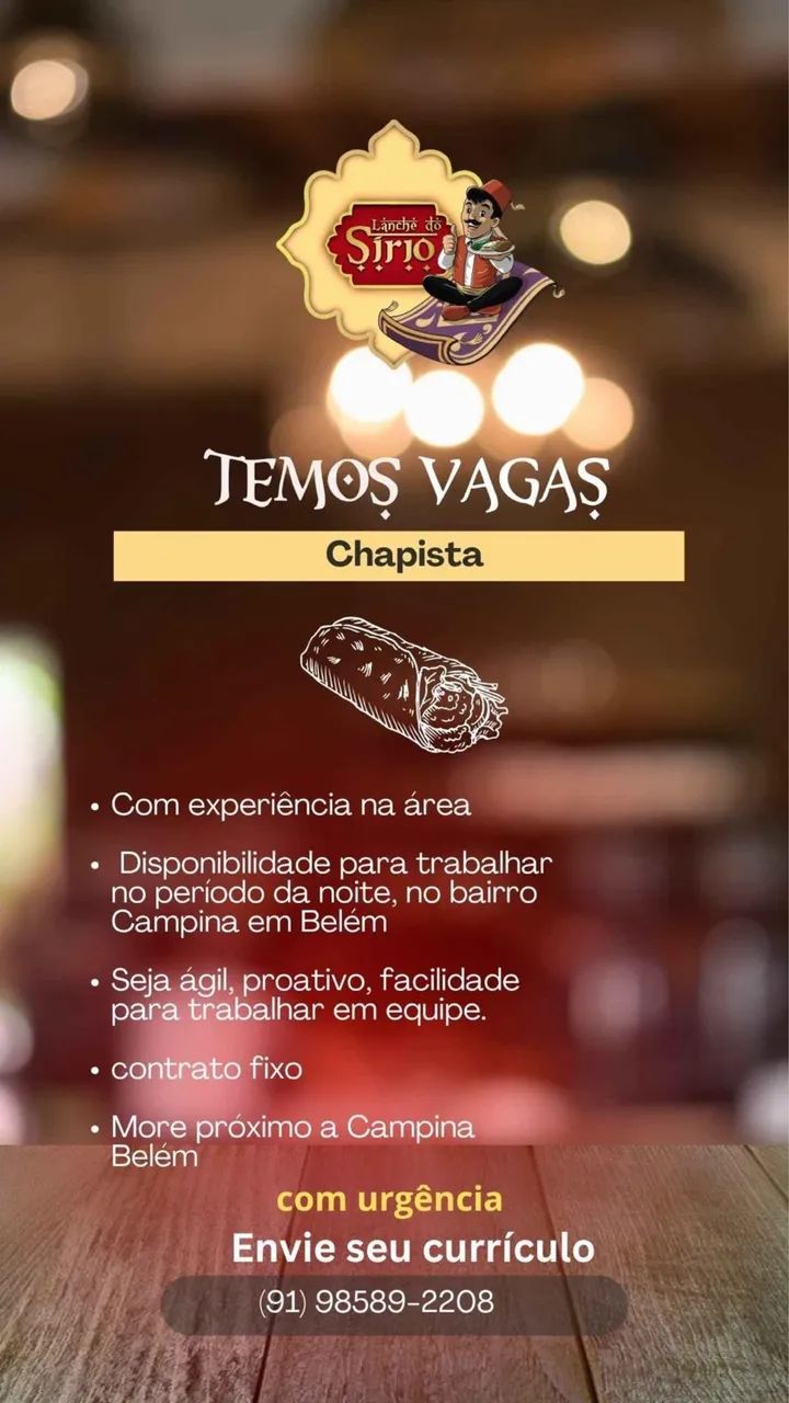 VAGA CHAPISTA EM BELÉM 
