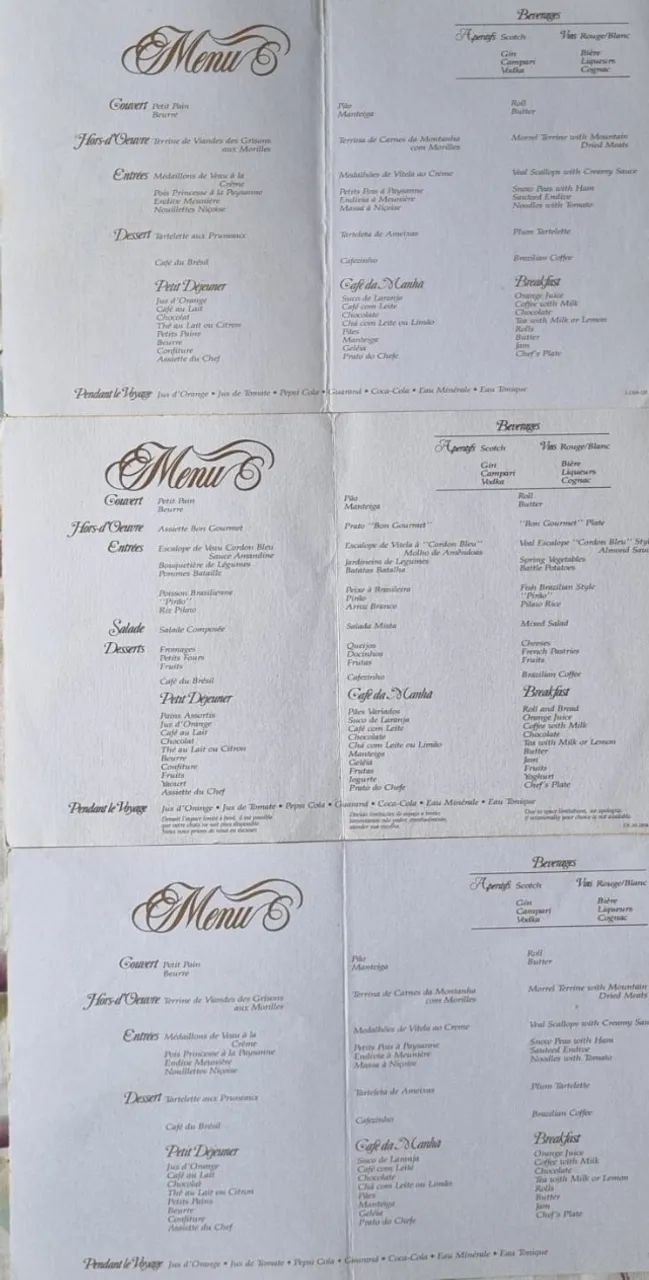 Lote 3 Menu Cardápio - Varig - Anos 80 Internacional - Foto 2