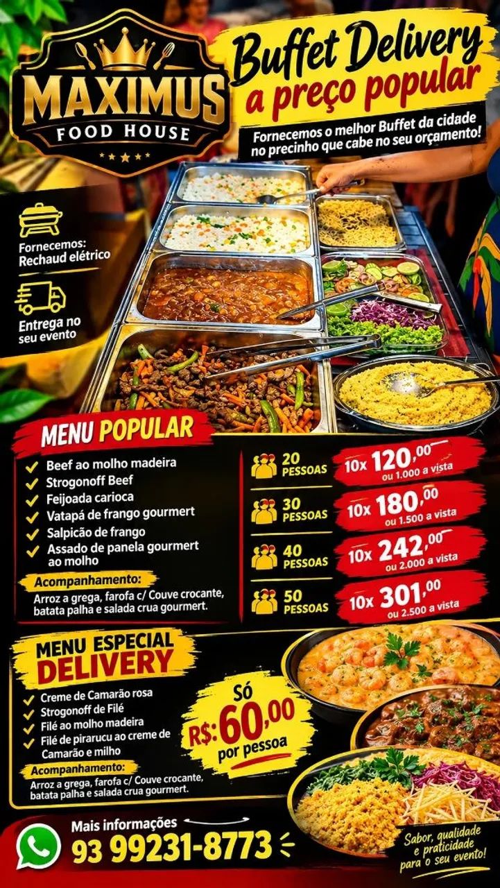 Buffet delivery a preço popular 