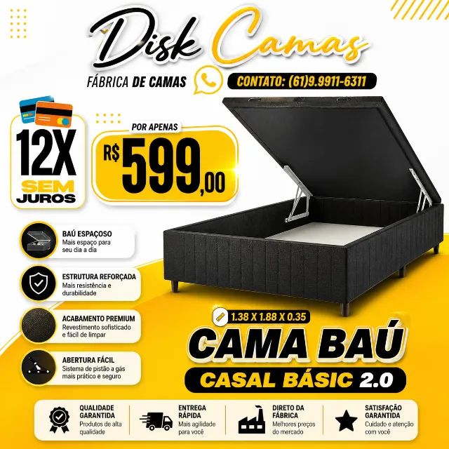 Cama Baú Casal Basic 2.0 - Mais Espaço, Conforto e Economia! Por apenas R$599,00.