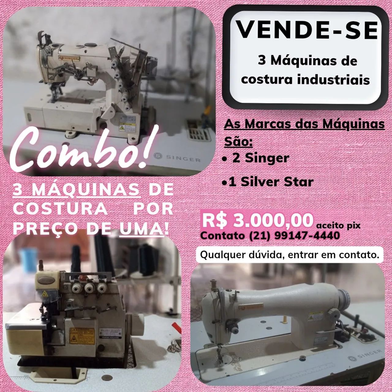 3 MÁQUINAS INDUSTRIAIS PARA COSTURA