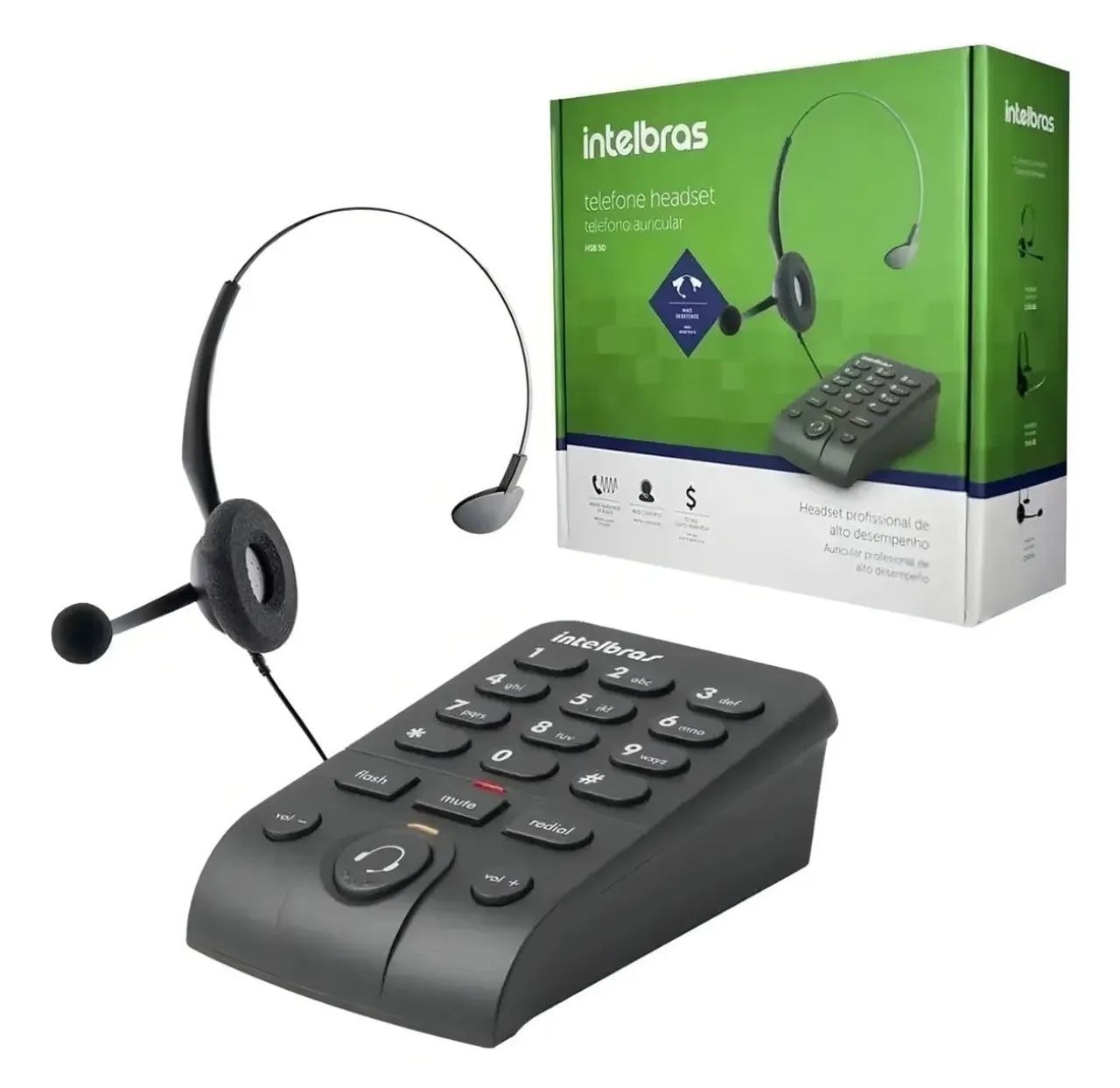 Telefone Headset com Microfone Cancelador de Ruídos HSB 50 Preto Intelbras