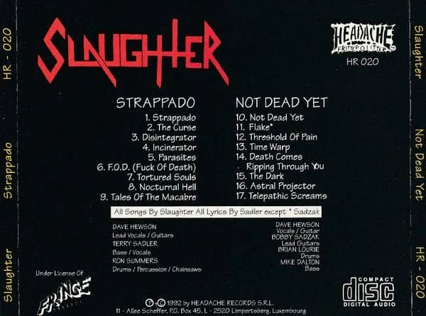 Slaughter - Strappado + Not Dead Yet 1992 CD import Headache Records Obituary Hellhammer - Foto 3