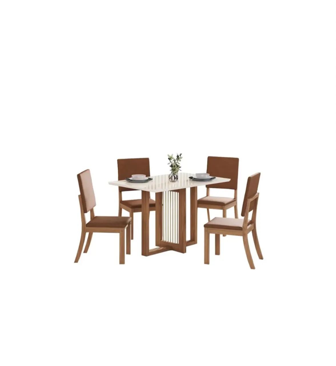 Mesa De quatro cadeiras e tampão de vidro 