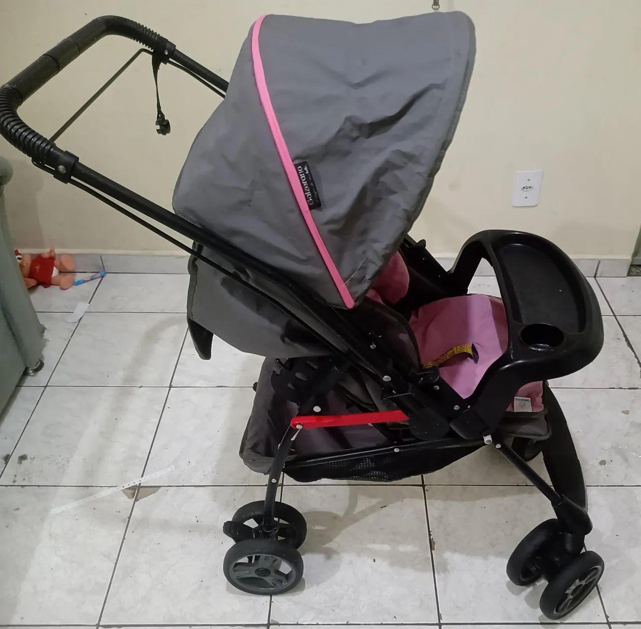 Carrinho de Bebê Galzerano - Rosa/Cinza
