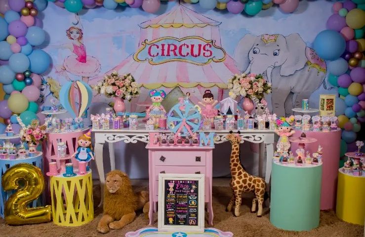 Kit decoração festa circo rosa roda gigante balão pipoqueira 