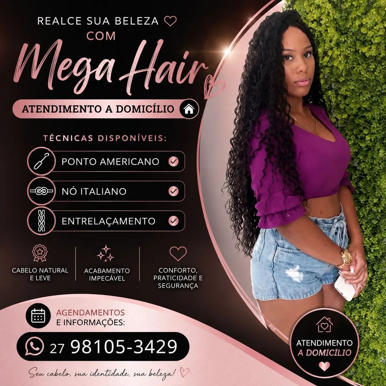 Aplicação de mega hair à domicílio 
