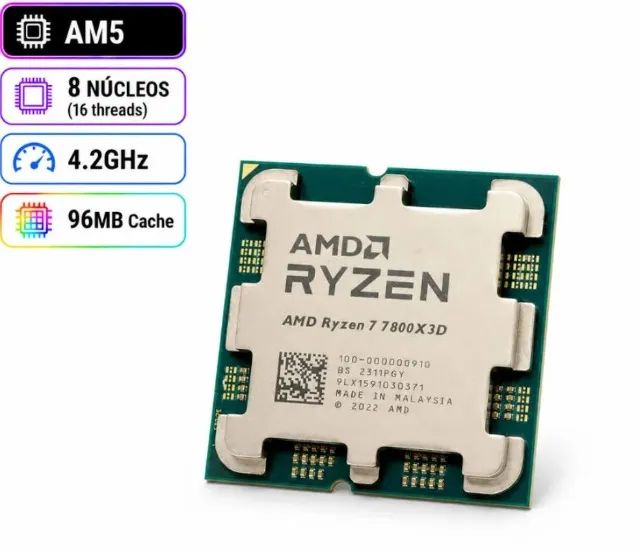 Processador AMD Ryzen 7 7800X3D, 4.2GHz (5.0GHz Max Turbo