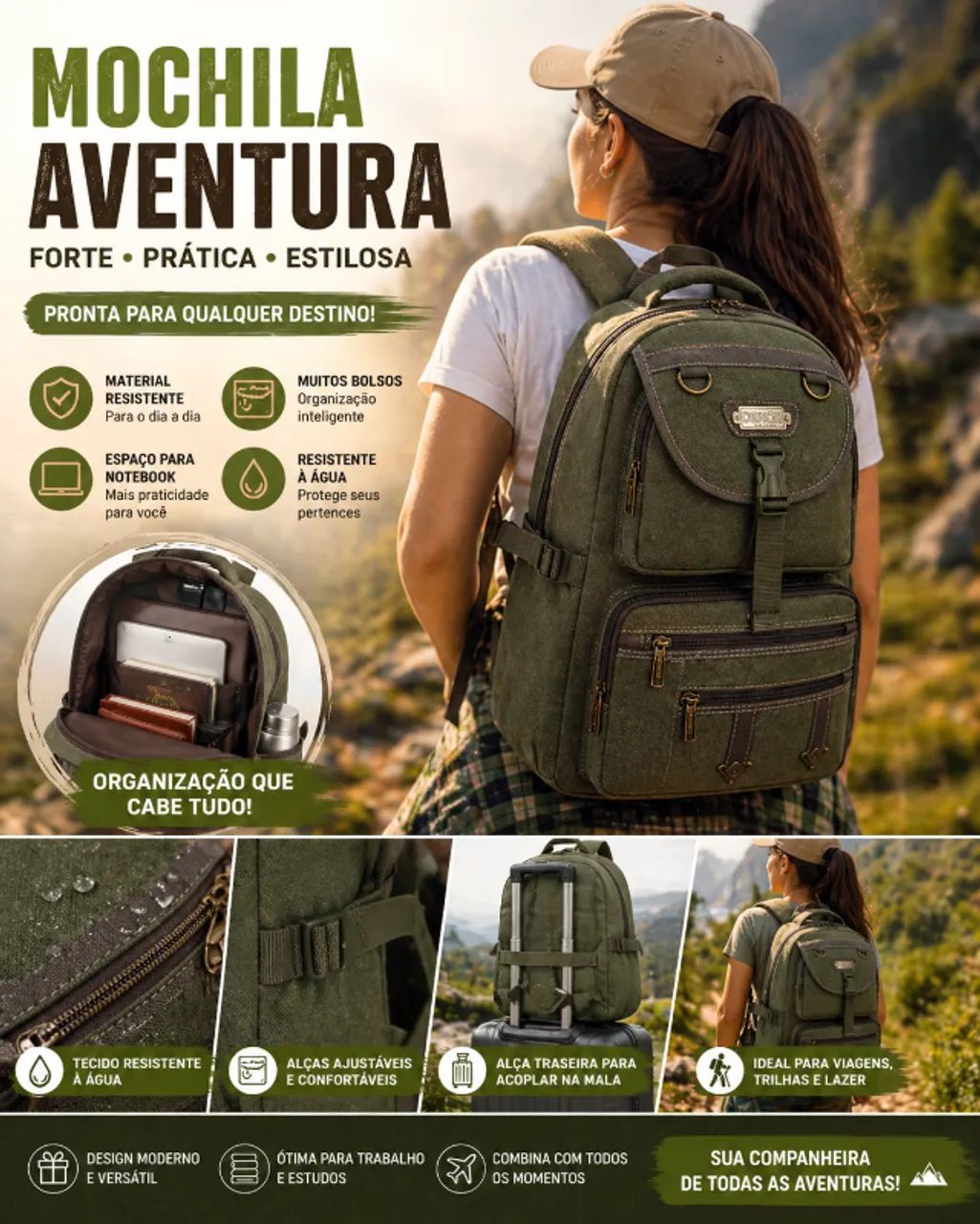Mochila de Lona Costas Canvas Resistente Denlex DL0837 - Foto 2