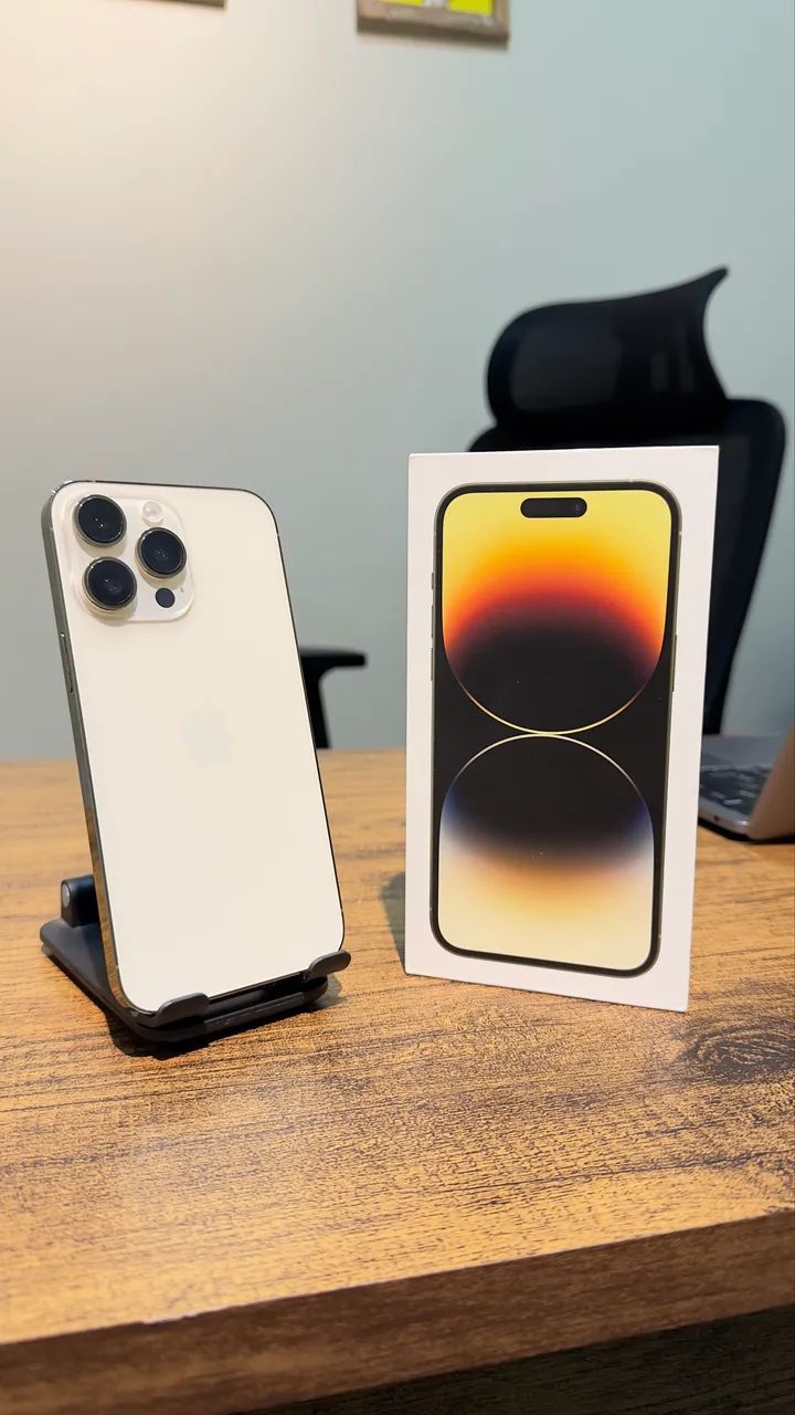 iPhone 14 Pro Max Dourado Completo Impecável C/ NF