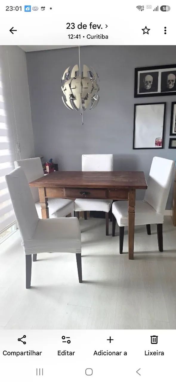 Mesa madeira maciça c/4 cadeiras