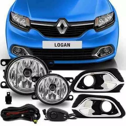 Kit Farol Milha Neblina Aro Cromado Logan 2015 2016 2017