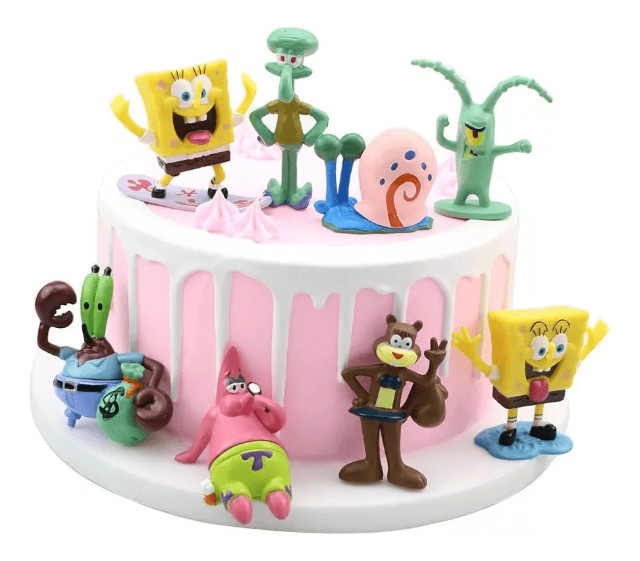 Bonecos Bob Esponja Patrick Lula Molusco Siriguejo Plankton Coleção 8pcs - Foto 3