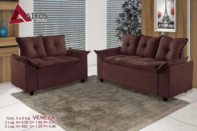 Sofá 3 e 2 lugares Veneza 2x3Lgs Marron Suede Liso - Receba Hoje - Frete Grátis