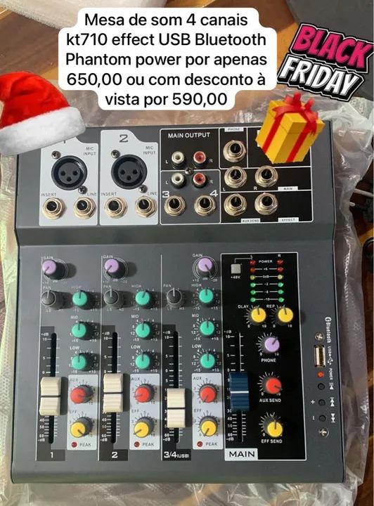 Mesa de som 4 canais USB Bluetooth efeitos em promoção