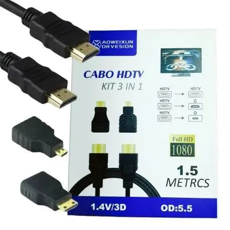 Kit Cabo HDTV HDMI 3 em 1 Full HD 1.5M