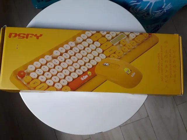 Teclado e mouse sem fio be happy amarelo