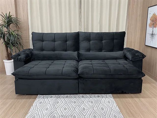 Sofá Retrátil Reclinável Molas Ensacadas 2,90m Preto Sublime a65 - Foto 5