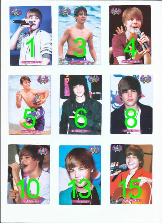 5 Cards Cartas Figurinhas Justin Bieber Idolos Pop Music
