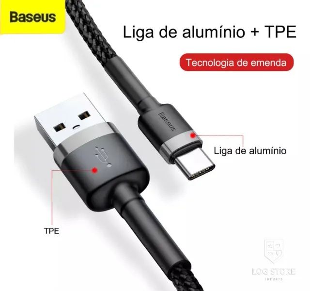  Cabo Baseus USB para Tipo C 2A com 1m ou 2m para Android Samsung Motorola Xiaomi - Foto 5
