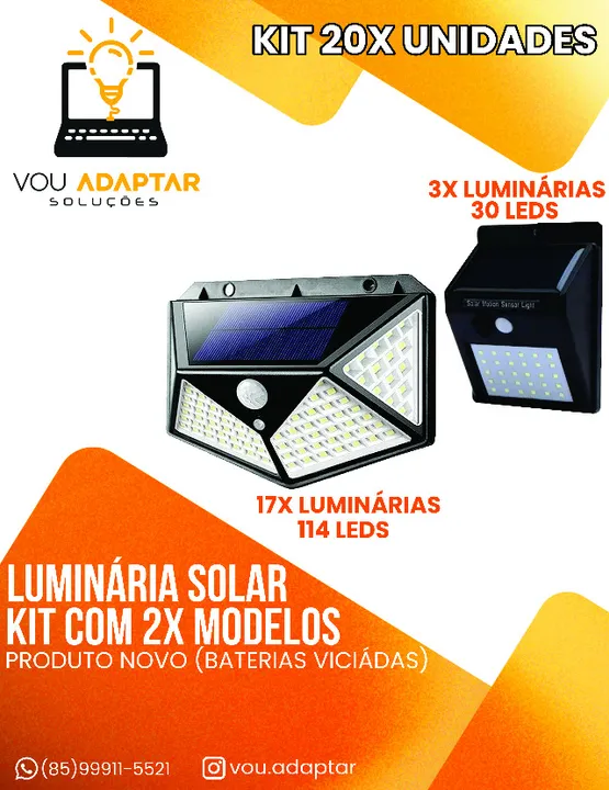 Kit 20x Luminária refletor Parede Solar 30 e 114 Leds Sensor (Leia)