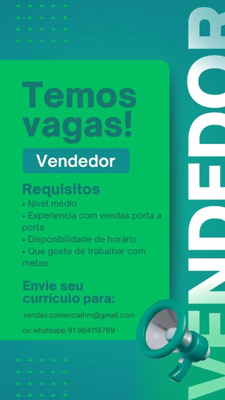 Vaga de Vendedor(a) - Experiência em vendas porta a porta